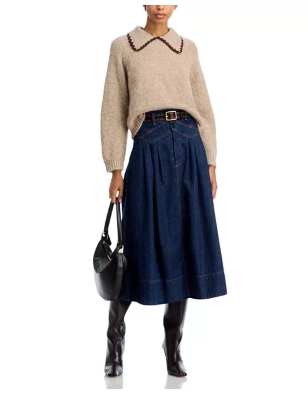 THE GREAT. “Field” Denim Midi Skirt - Picture 3 of 9